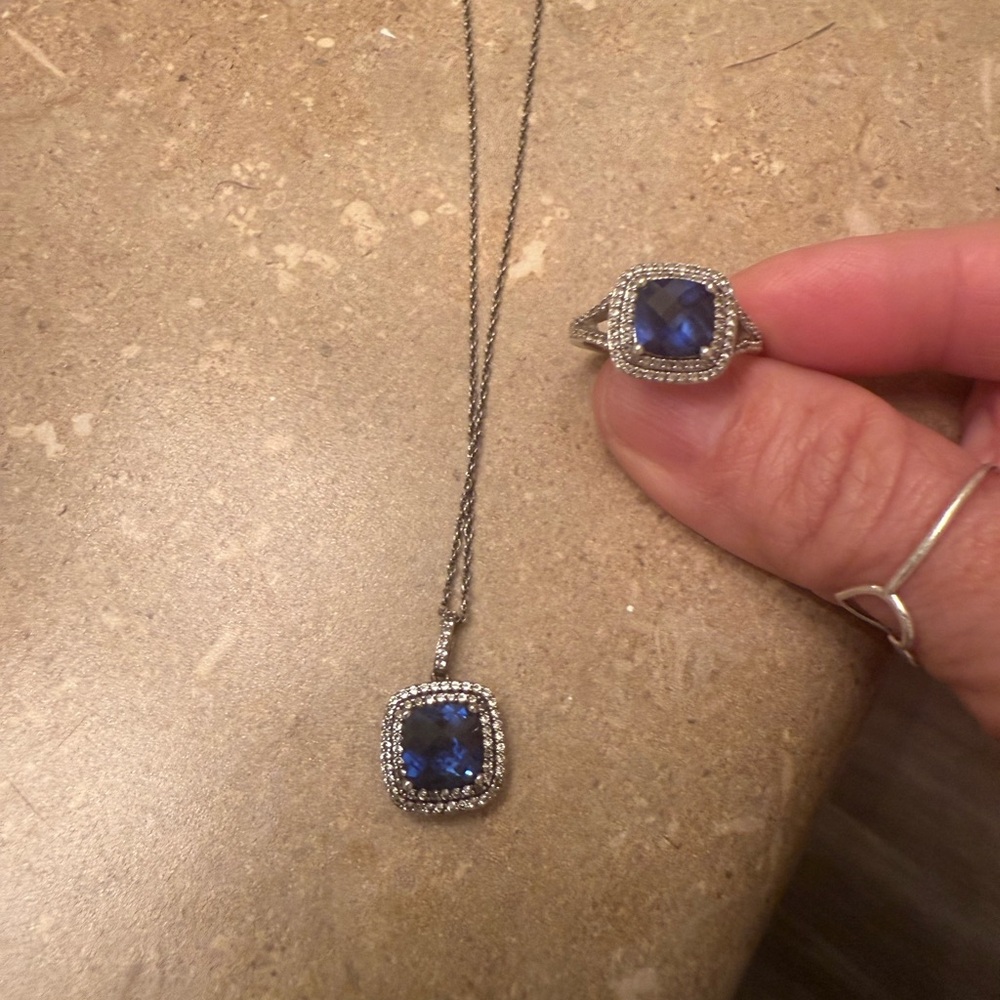 Sapphire ring and necklace set (lab created)